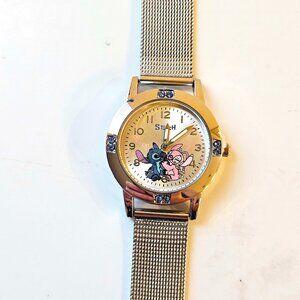 Stitch and Angel Watch Diamond Quartz Watch Mesh Band Wrist for Women Girl